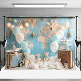Aperturee - Aperturee Globe Map Luggage Bear Balloon Cake Smash Backdrop