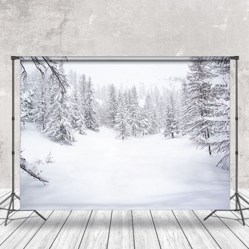 Aperturee - Winter Pines And White Sky Photography Backdrop