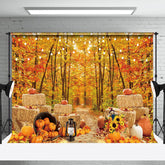 Aperturee - Haystack Pumpkin Autumn Woods Photography Backdrop