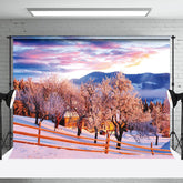 Aperturee - Sunset Snowy Tree House Winter Photography Backdrop