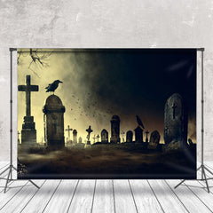 Aperturee - Gloomy Horror Cemetery Crow Halloween Backdrop