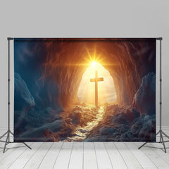 Aperturee - Aperturee Rugged Cave Sunrise Scene Cross Easter Backdrop
