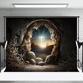Aperturee - Aperturee Night Cave Holy Lighted Cross Rebirth Easter Backdrop
