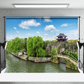 Aperturee - Small Bridge Flowing Water Ancient Wall Photo Backdrop