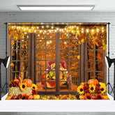 Aperturee - Red Pickup Truck With Food Outside The Window Autumn Backdrop