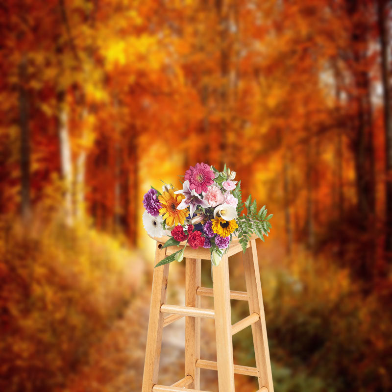 Aperturee - Autumn Maple Forest Path Golden Photography Backdrop