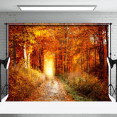 Aperturee - Autumn Maple Forest Path Golden Photography Backdrop