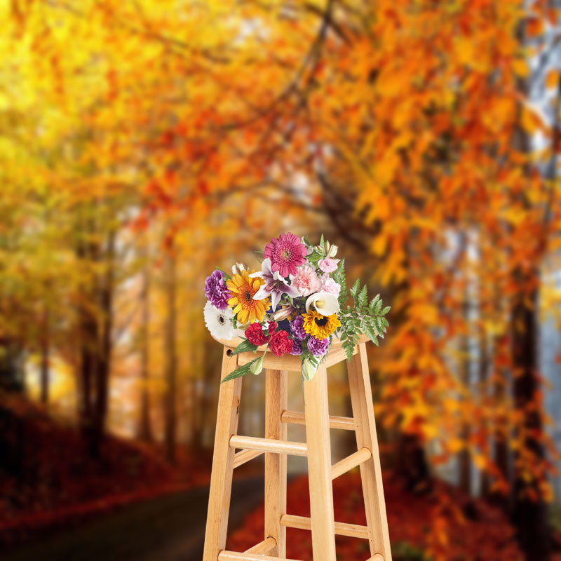 Aperturee - Forest Road Covered With Red Fallen Leaves Backdrop