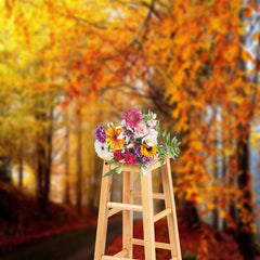 Aperturee - Forest Road Covered With Red Fallen Leaves Backdrop