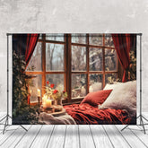 Aperturee - Aperturee Cozy Bay Window Candlelight Tree Christmas Backdrop