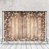 Aperturee - Aperturee Winter Snowflake Brown Wood Christmas Vibe Backdrop