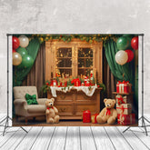 Aperturee - Aperturee Bells Bears Retro Brown Showcase Christmas Backdrop