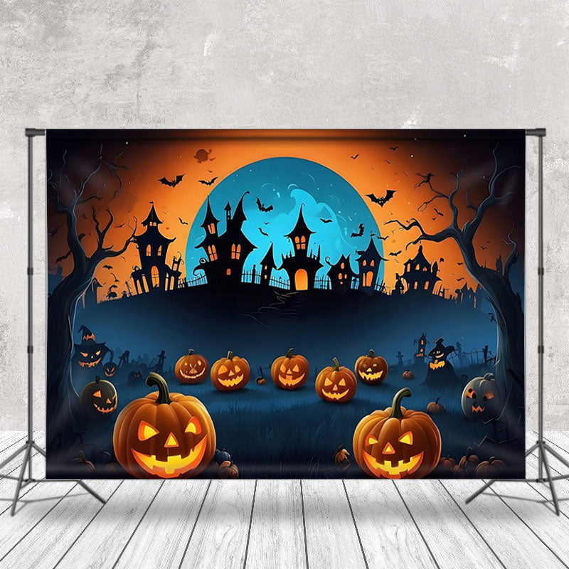 Aperturee - Scary Night Moon Pumpkin Halloween Backdrop