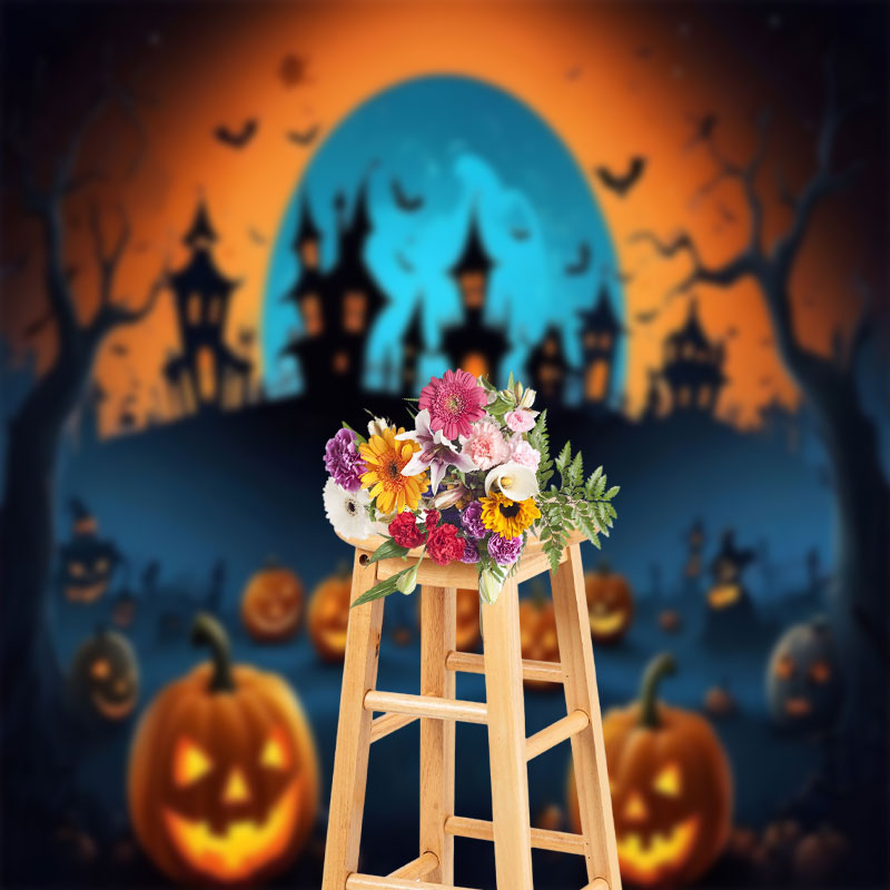 Aperturee - Scary Night Moon Pumpkin Halloween Backdrop