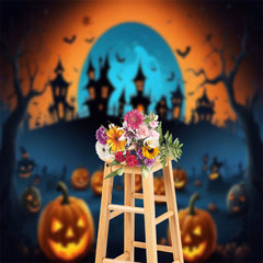 Aperturee - Scary Night Moon Pumpkin Halloween Backdrop
