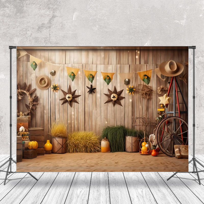 Aperturee - Wooden House Vintage Haystack Fall Backdrop