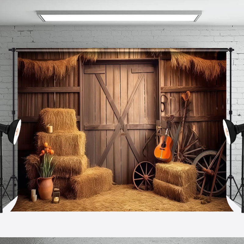 Aperturee - Haystack Guitar Wood Door Vintage Photo Backdrop