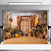 Aperturee - Rustic Wooden Door Pumpkin Photography Backdrop
