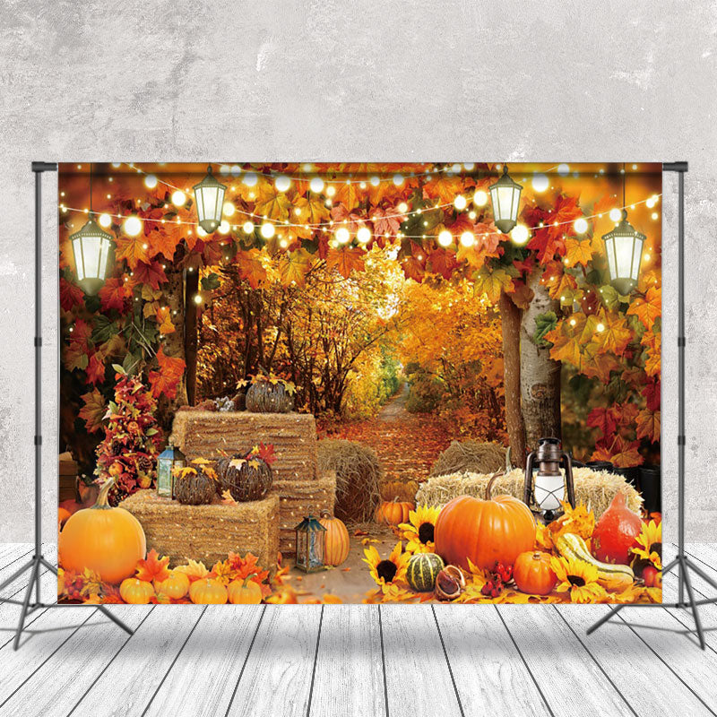 Aperturee - Autumn Maple Forest Haystack Pumpkin Backdrop