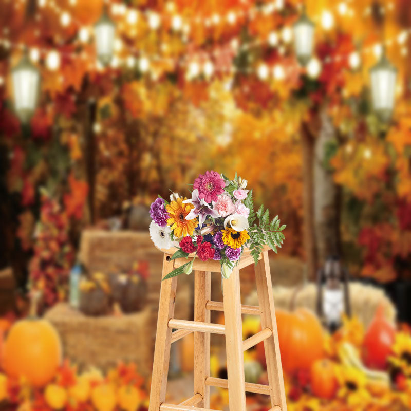 Aperturee - Autumn Maple Forest Haystack Pumpkin Backdrop