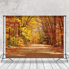 Aperturee - Forest Road Yello Leaves Fall Photography Backdrop