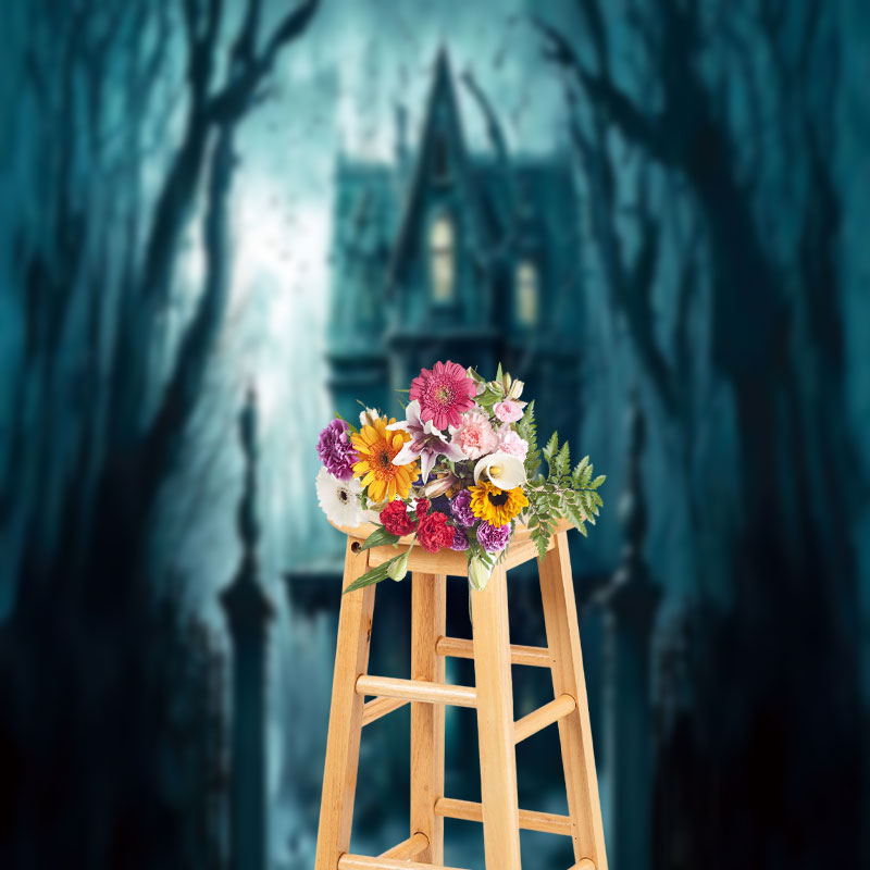 Aperturee - Haunted House Scary Night Foggy Halloween Backdrop