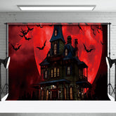 Aperturee - Bloody Moon Night Bats House Halloween Backdrop