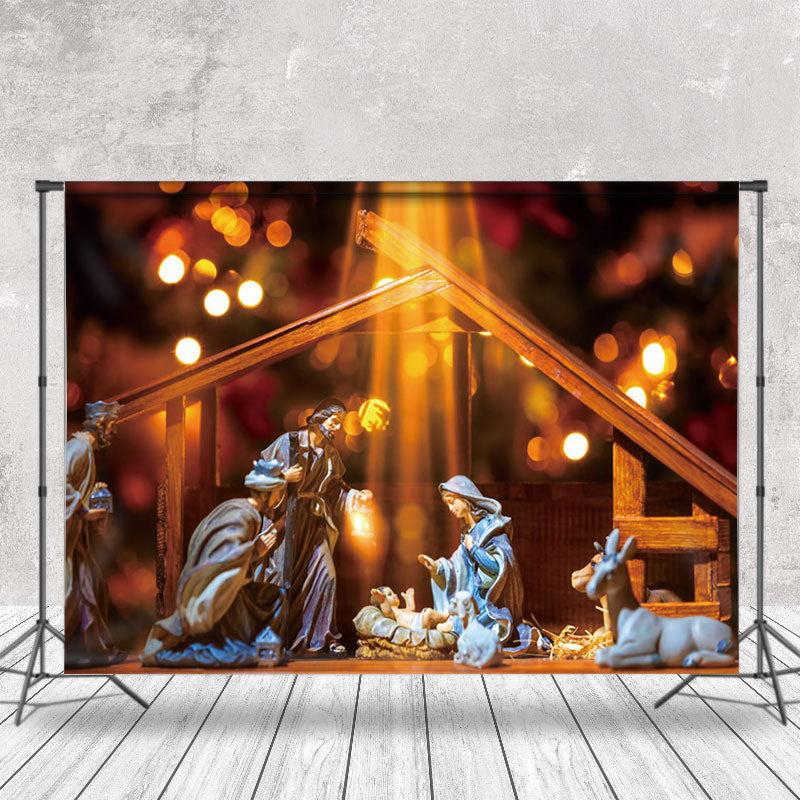 Aperturee - Aperturee Shabby Barn Manger Jesus Sculpture Christmas Backdrop
