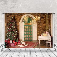 Aperturee - Aperturee Vintage Brick Wall Door Tree Piano Christmas Backdrop