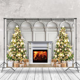 Aperturee - Aperturee White Luxury Fireplace Tree Gift Christmas Backdrop