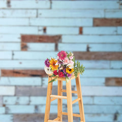 Aperturee - Aperturee Shabby Light Blue Brown Wood Grain Photo Backdrop