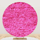 Aperturee - Bright Pink Retro Brick Wall Round Party Backdrop