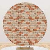 Aperturee - Red Brown Retro Brick Wall Round Backdrop For Party