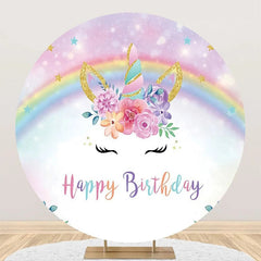Aperturee - Round Rainbow Unicorn Floral Bokeh Birthday Backdrop