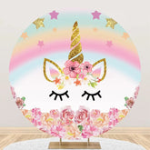 Aperturee - Round Star Rainbow Unicorn Floral Birthday Backdrop