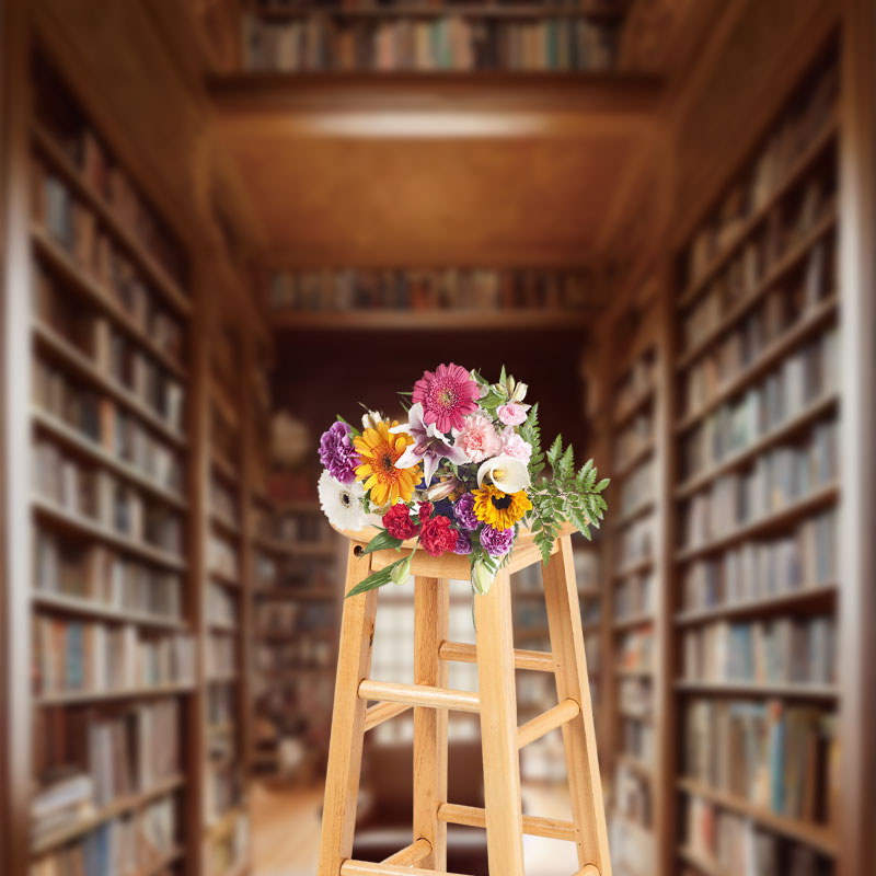Aperturee - Retro Magnificent Bookstore Wooden Photo Backdrop