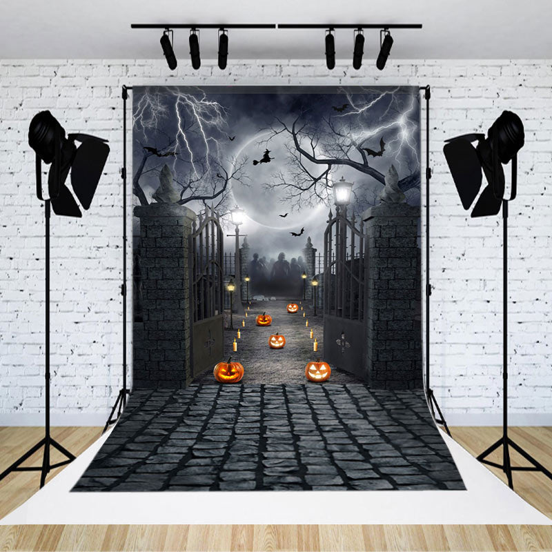 Aperturee - Moon Pumpkin Lantern Halloween Horror Night Backdrop
