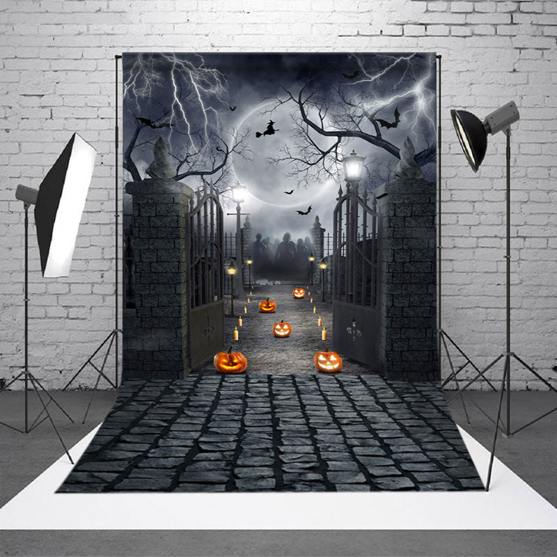 Aperturee - Moon Pumpkin Lantern Halloween Horror Night Backdrop