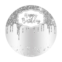 Aperturee - Happy Birthday Silver Glitter Diamond Round Backdrop for Party