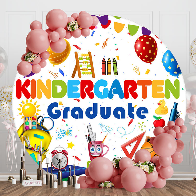 Aperturee - Round Cute Stationery Kindergarten Graduate Backdrop