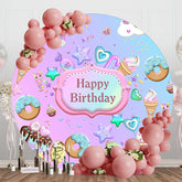Aperturee - Aperturee Round Pink Blue Candyland Happy Birthday Backdrop