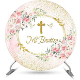 Aperturee - Aperturee Floral Gold Cross Mi Bautizo Round Baptism Backdrop