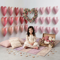 Aperturee Pink Hearts and Pastel Wooden Floor Room Set Backdrop, Romantic Valentine's Day Party Decor