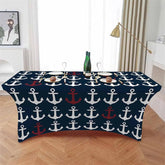 Aperturee - Aperturee Nautical Red White Anchors Baby Shower Stretch Table Cover
