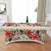Aperturee - Aperturee Blossom Poinsettia Flower Fitted Stretch Table Cover