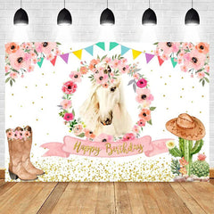 Aperturee Floral Plant Cowboy Happy Birthday Backdrop, Rustic Western Party Decor with Flowers for Kids Birthday