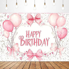 Aperturee Lovely Bows Balloons Happy Birthday Backdrop, Charming Pink Decor, Perfect for Girls