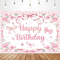 Aperturee Lovely Bows Balloons Happy Birthday Backdrop, Charming Pink Decor, Perfect for Girls