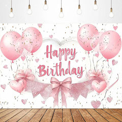 Aperturee Lovely Bows Balloons Happy Birthday Backdrop, Charming Pink Decor, Perfect for Girls