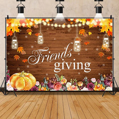 Aperturee Rustic Wood Harvest Scene Thanksgiving Day Backdrop, Pumpkins and Maple Leaves, Cozy Autumn Decoration